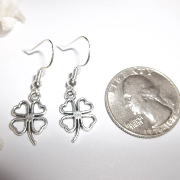 Shamrock Earrings, Minimalist Simple Four Leaf Clover Irish Symbol Sign NWT 7323 - Picture 2 of 9